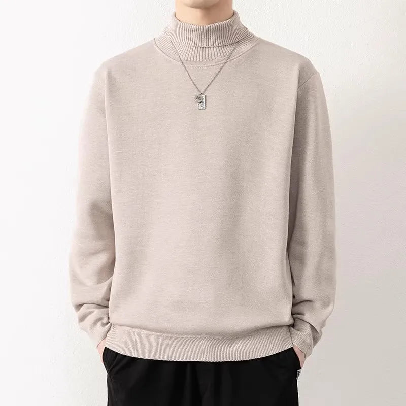 Men's Turtleneck Fleece Knitted Pullovers Casual Warm Knit Sweater