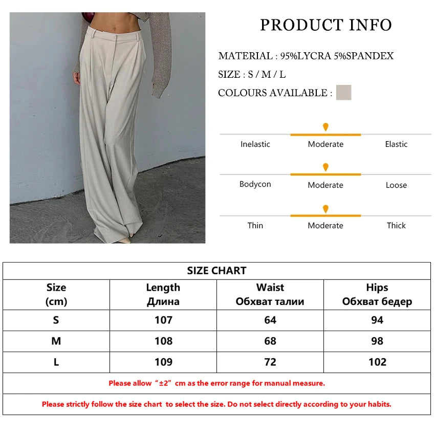 Women's Loose Apricot High Waist Casual Classic Wide Trousers