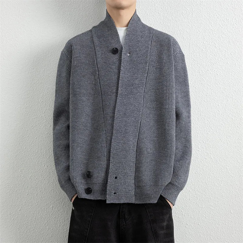 Men's V-Neck Knit Cardigan - Loose Fit Solid Colour Sweatercoat for Spring Autumn