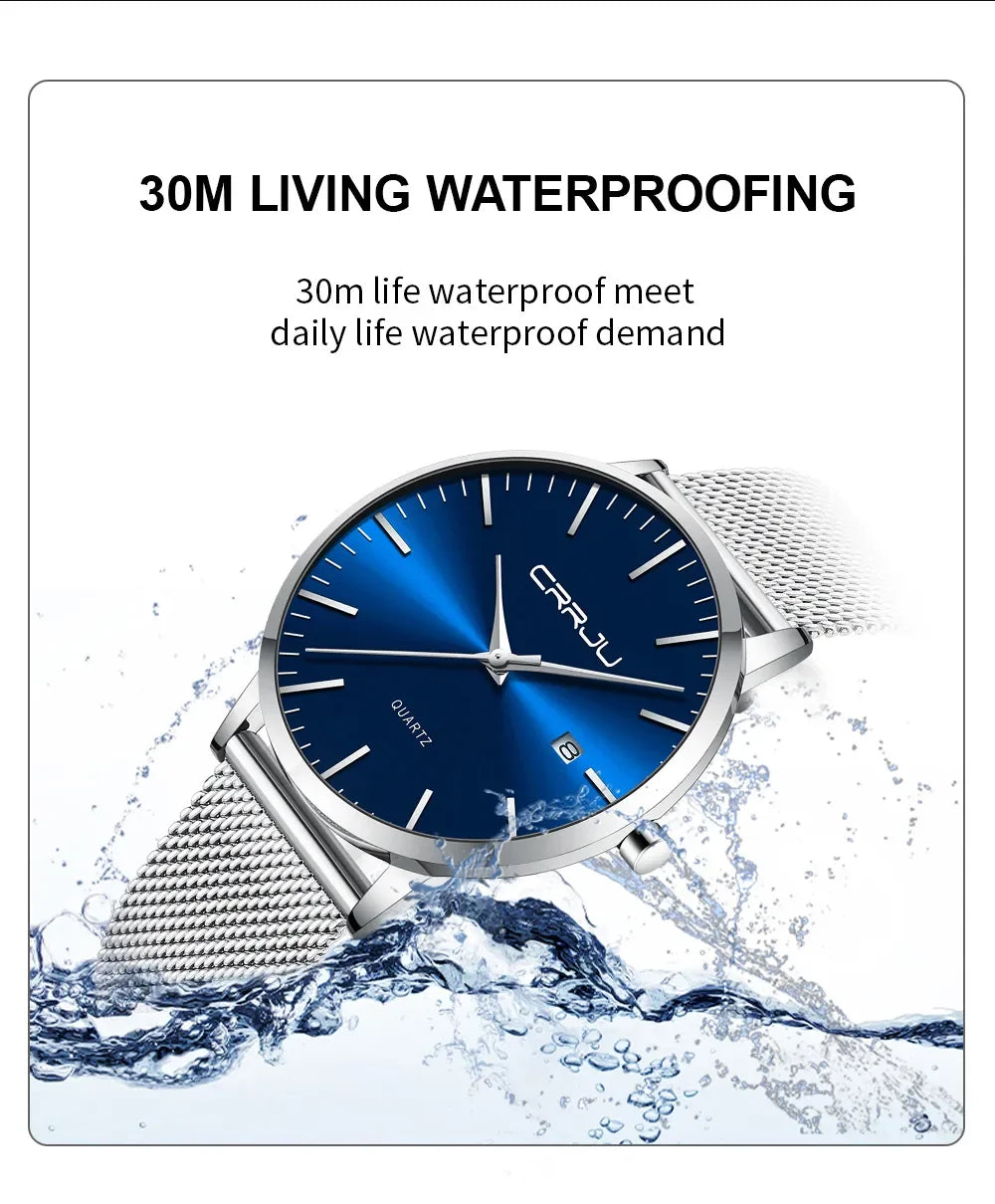 Ultra Slim Stainless Steel Watch - 40mm Mesh Strap Men's Automatic Wristwatch