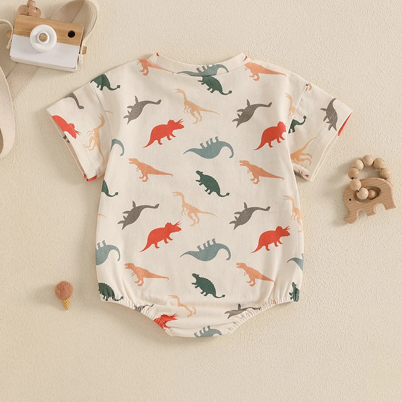Baby Boys Dinosaur Romper - Letter Embroidery Short Sleeve Bodysuit (0-18M)