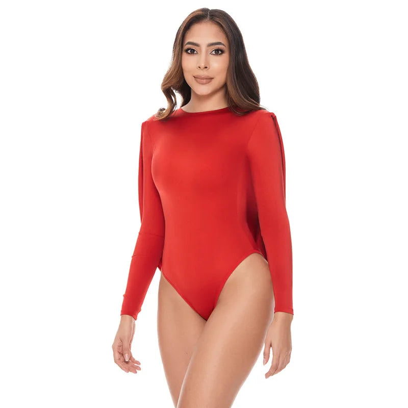 Women's Backless Long Sleeve Top Draped Bodysuit Round Neck Top Coquette