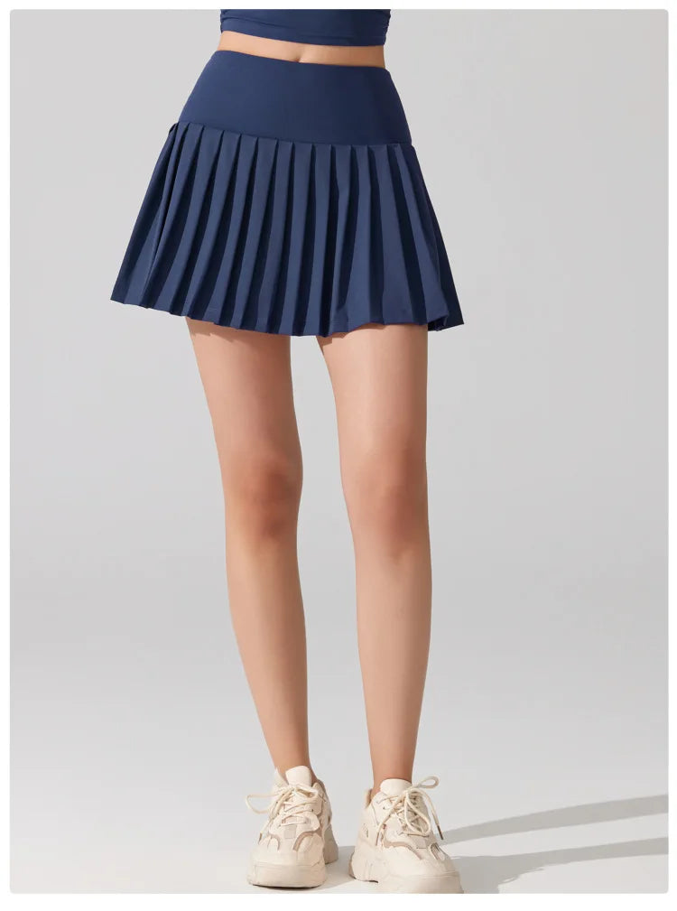 Women's 2-in-1 Tennis Skirt - Pleated Quick Dry Sports Skirt with Pockets