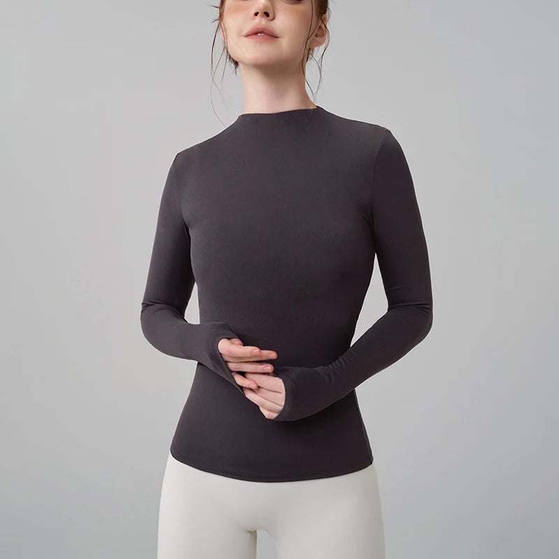 Half-High Collar Slim Fit Yoga Top - Long Sleeve Pilates Fitness T-Shirt