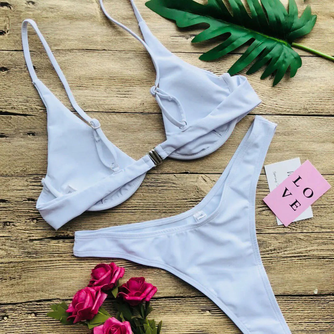 Women's V-Bar Underwired Bikini Set | V-Shape Wire Padded Two-Piece Swimwear