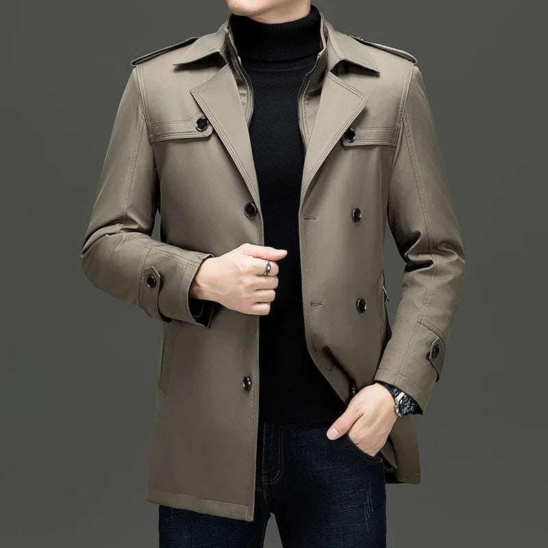Men's Double Breasted Trench Coat - Detachable Liner Long Overcoat