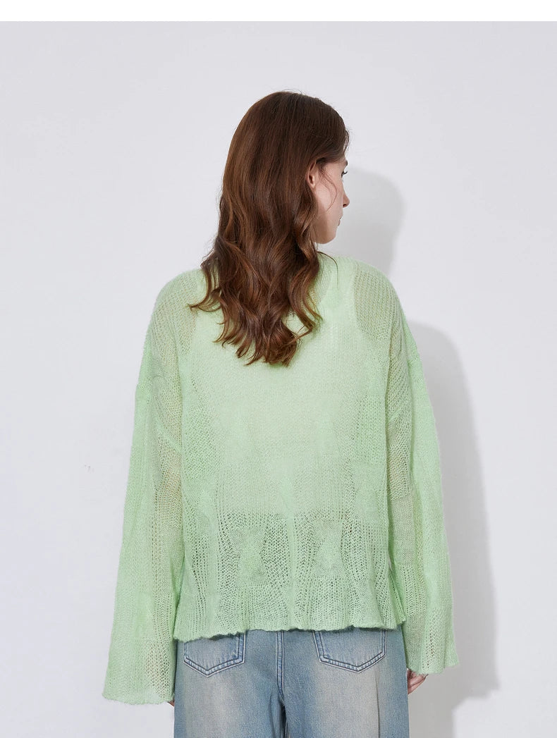 Women's Knitted Thin Hairy Soft Glutinous Green Grass Pullover Sweater