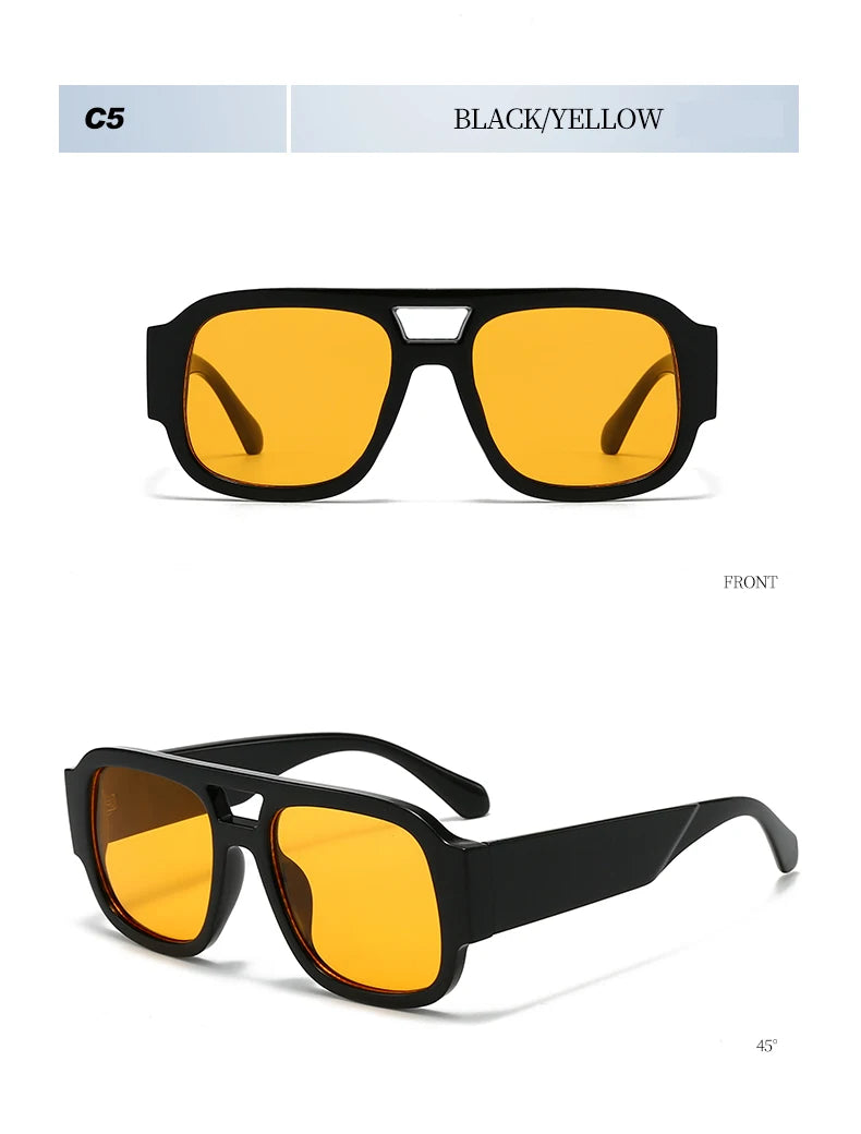 Unisex 1/4 Set Retro Large Frame Double Bridges Square Sunglasses