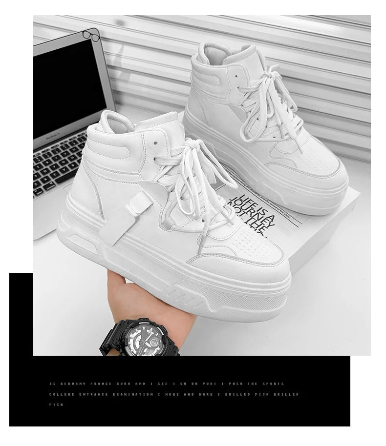 High-Top Platform Sneakers - Men's Thick-Sole Running Shoes
