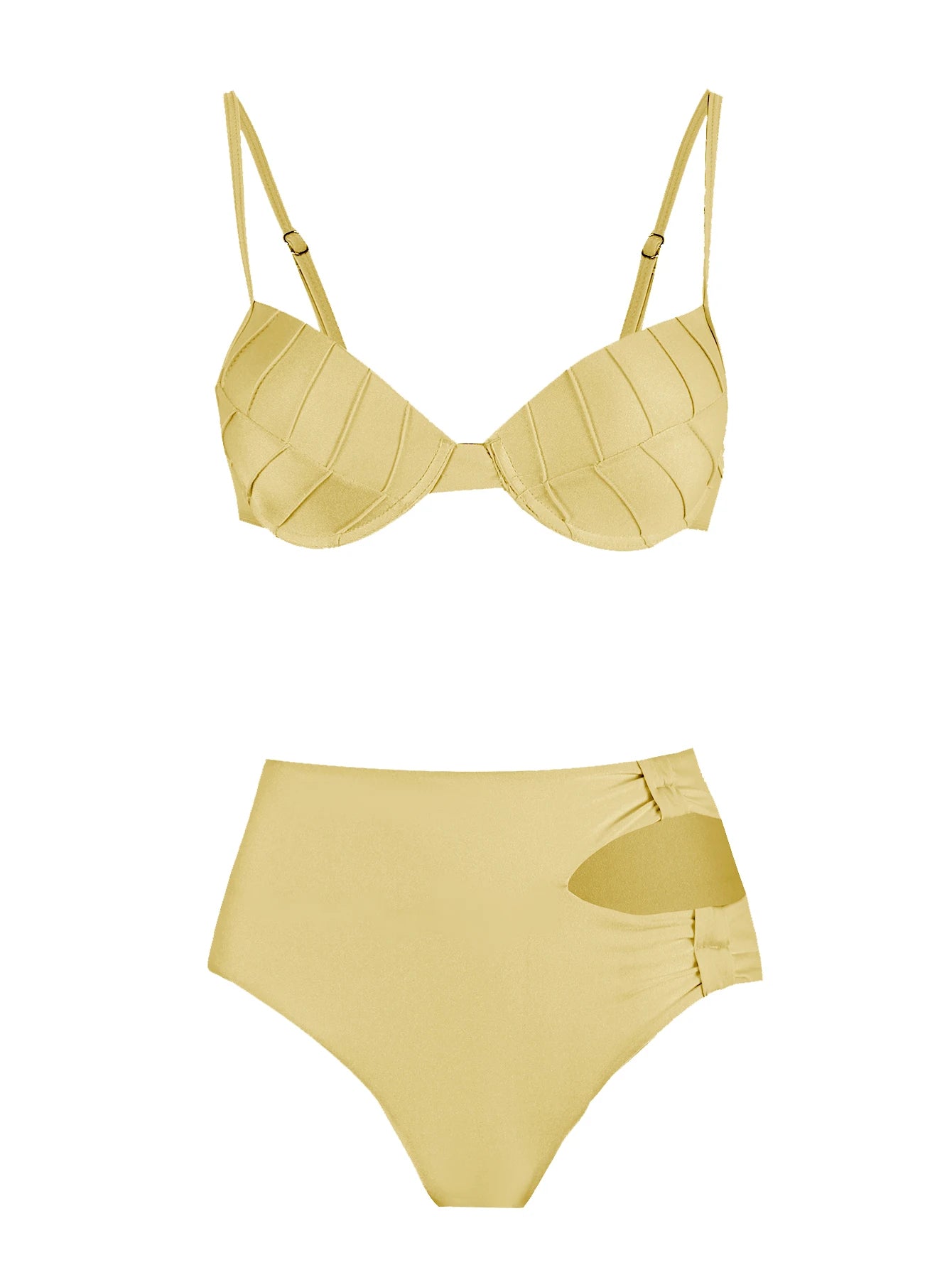 Women's 3-Piece Solid Bikini Set - Padded Bra, Tassel High Waist & Beach Skirt