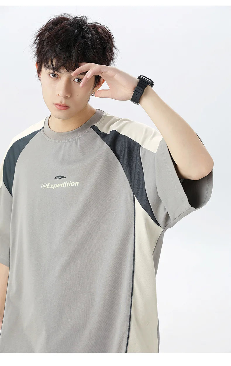 Men's Sports T-Shirt Mesh Breathable Colour Block Letter Print Short Sleeve