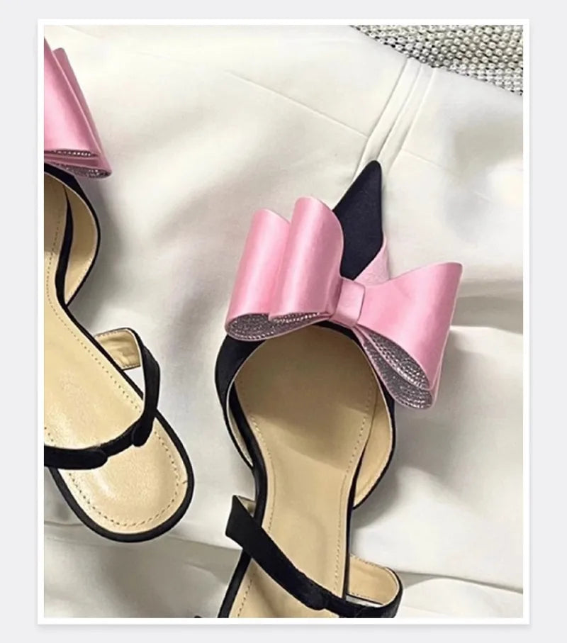 Women's Rhinestone Bowknot Satin Pointed Heel Sandals - Bridesmaid Party Shoes
