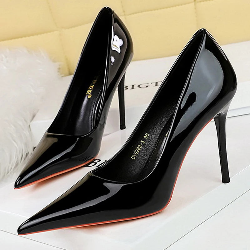 Patent Leather Stiletto Pumps - Pointed Toe High Heels for Special Occasions