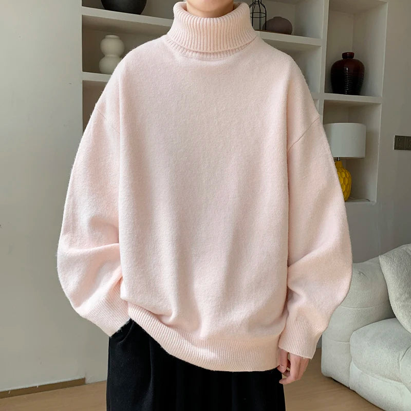 Autumn Loose Turtleneck Sweater - Solid Color Knit Pullover