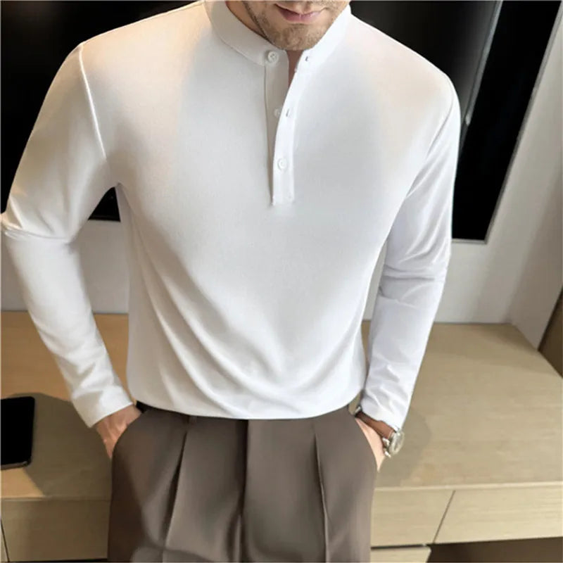 Men's Slim Fit Polo Shirt with Henley Collar