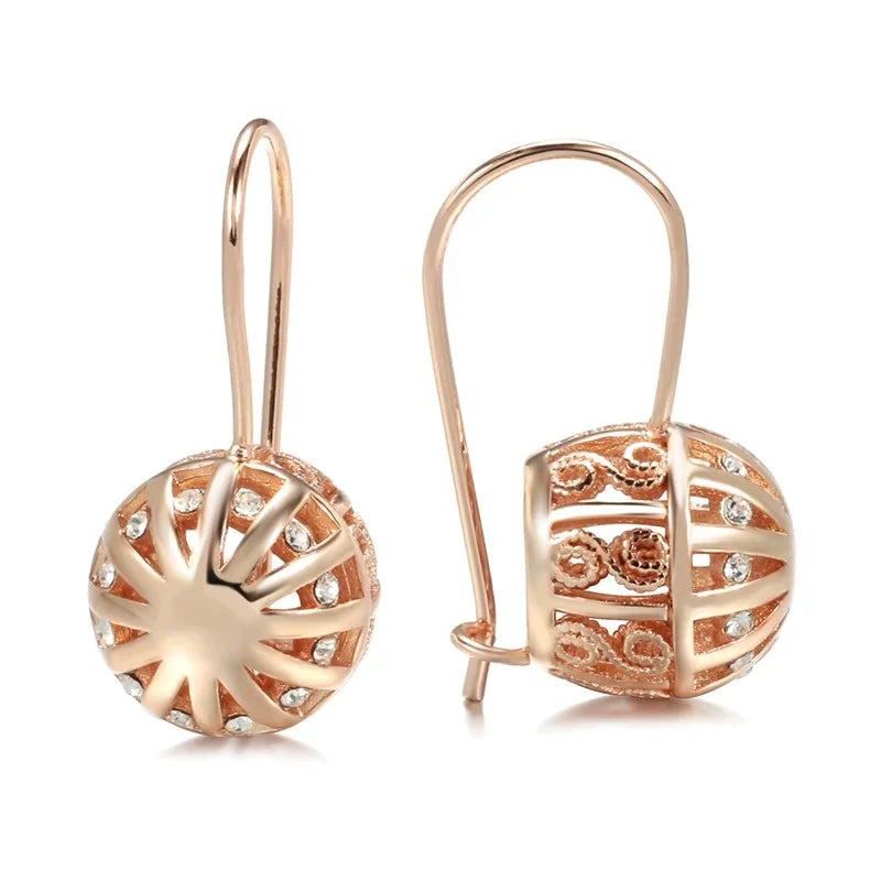 Women's Rose Gold Ball Drop Earrings - Natural Zircon Wedding Jewelry