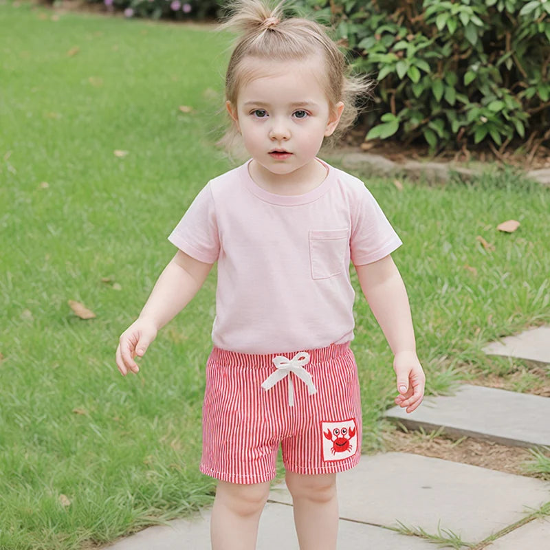 0-4Y Toddler Baby Boys Summer Casual Stripe Crab Embroidery Elastic Waist  Shorts