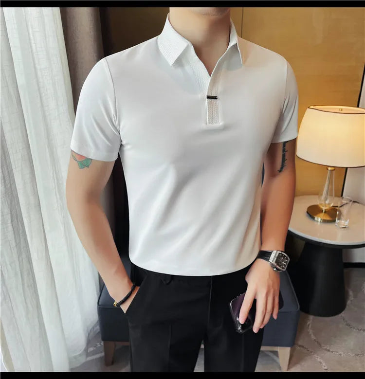 Men's Summer Slim Fit Casual Short Sleeve Style Turn Down Collar Polo Shirt