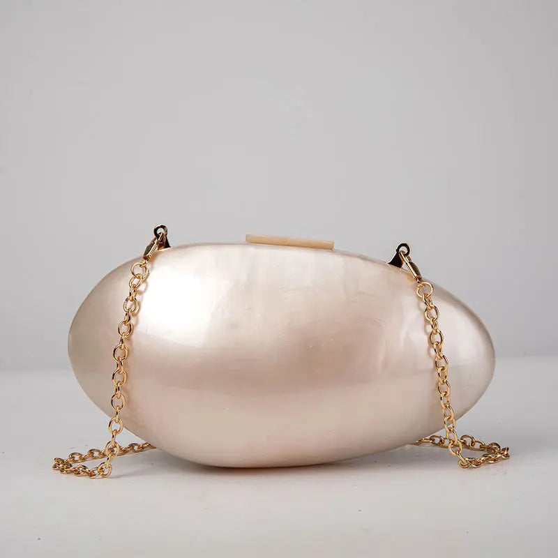 Women's Pearl Acrylic  Clutch Purse Mini Shell Chain Shoulder Crossbody Handbag