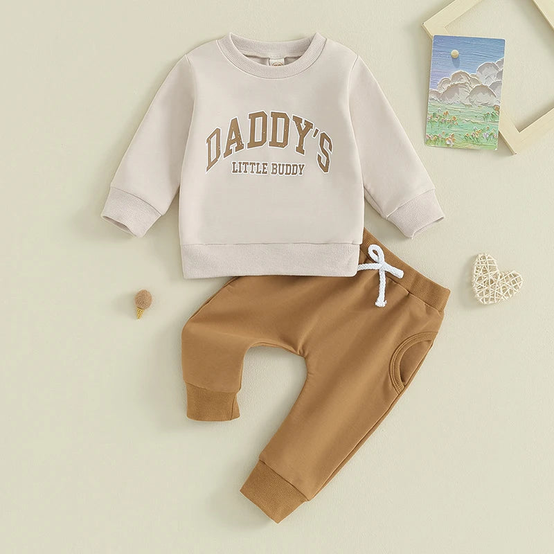 0-3Y Infant Baby Boys Clothes Sets 2pcs Letter Print Long Sleeve Sweatshirt and Trousers Set