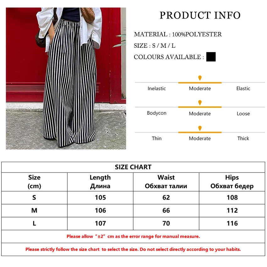 Women's Loose Stripe Print High Waist Wide Casual Classic Trousers