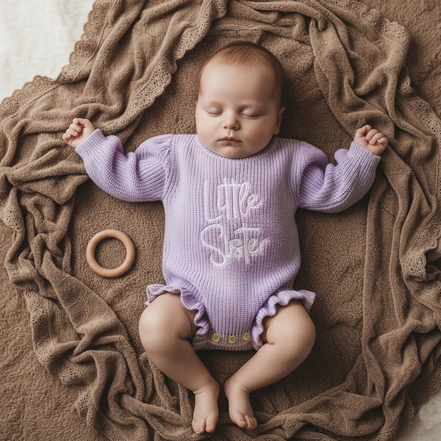 Letter Embroidery Long Sleeve Sweater Romper (0-12M)