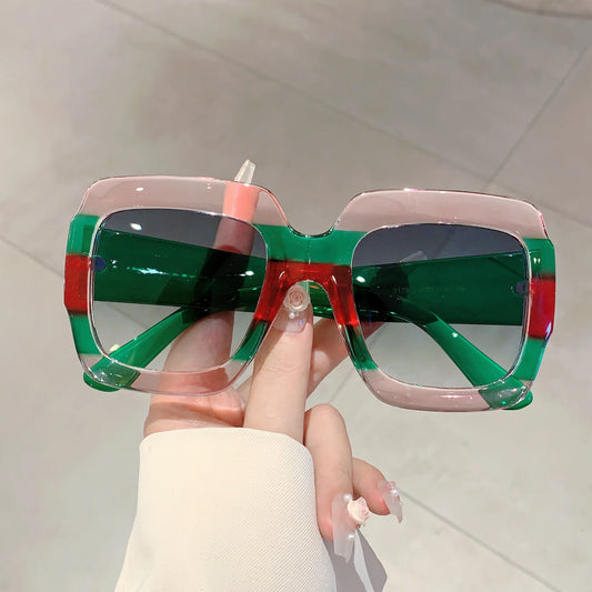 Oversized Square Sunglasses - Vintage Candy Color Gradient Travel Outdoor Eyewear
