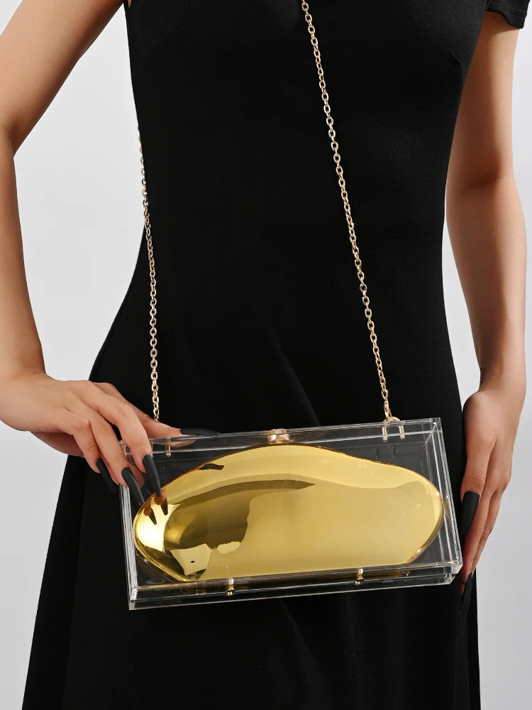 Women's Square Acrylic Chain Shoulder Bag – Elegant Clutch Crossbody Purse