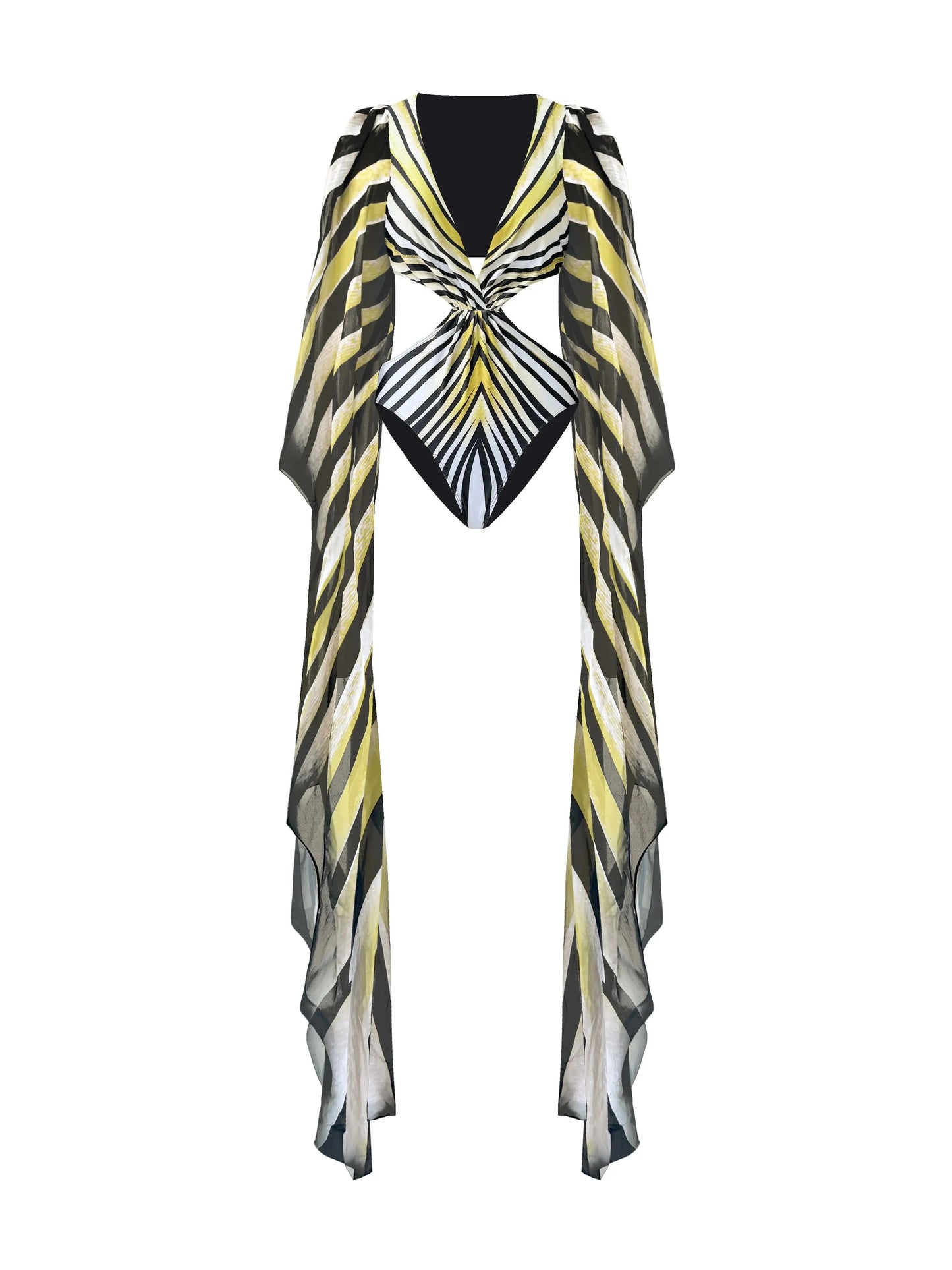 Ruffle Cut Out Long Sleeve Swimsuit