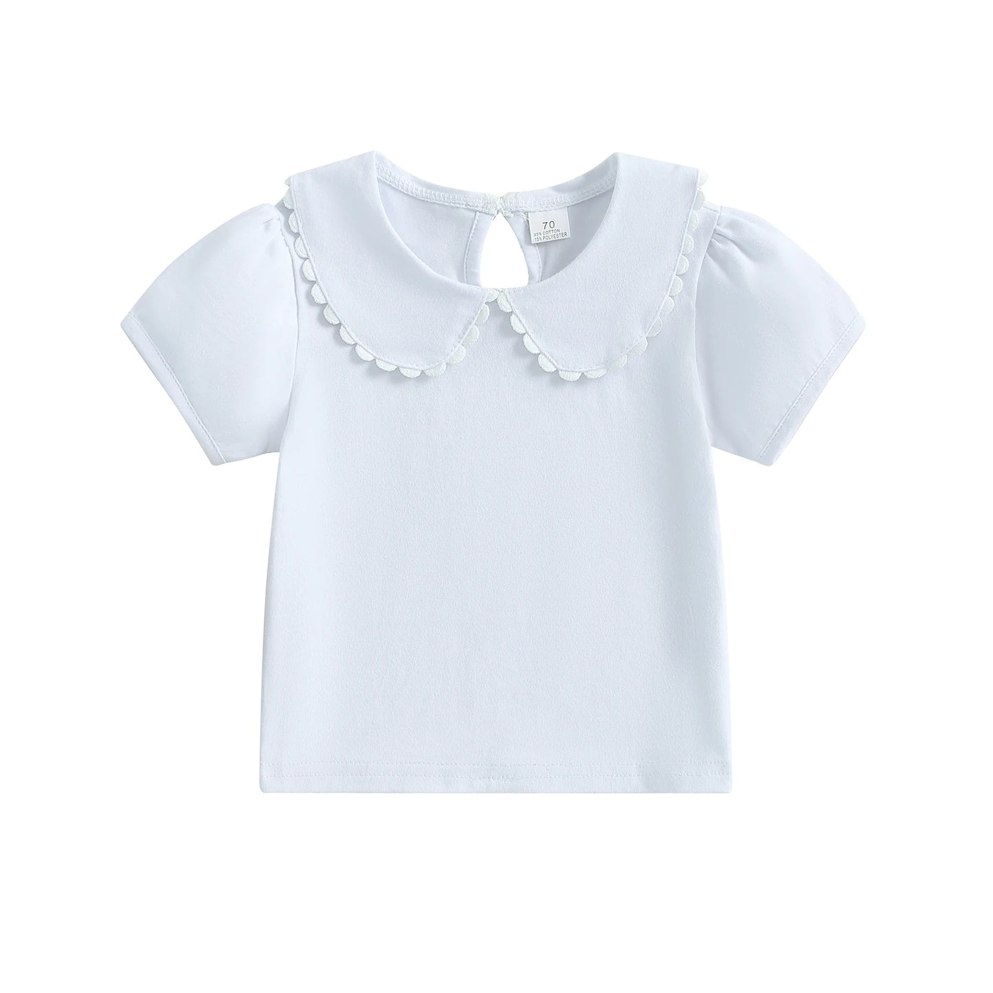 0-6Y Kids Girls Summer Casual  Short Sleeve Doll Collar Pullover Top