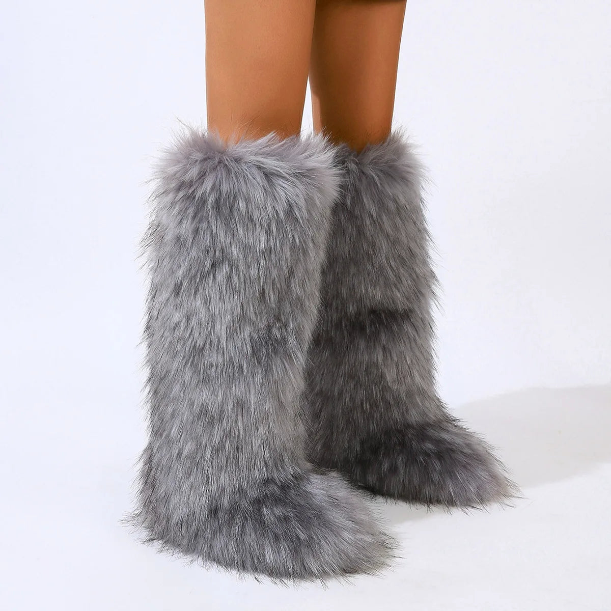 Women's Winter Thigh High Fluffy Plush Knee High Fur Faux Boots