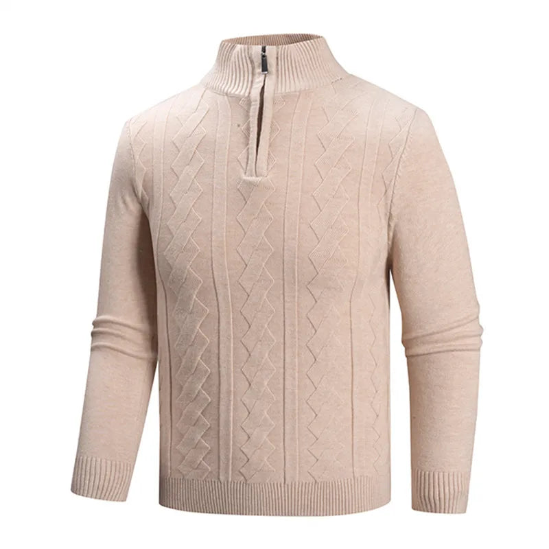 Solid Colour Half-Zip Stand Collar Knitted Sweater