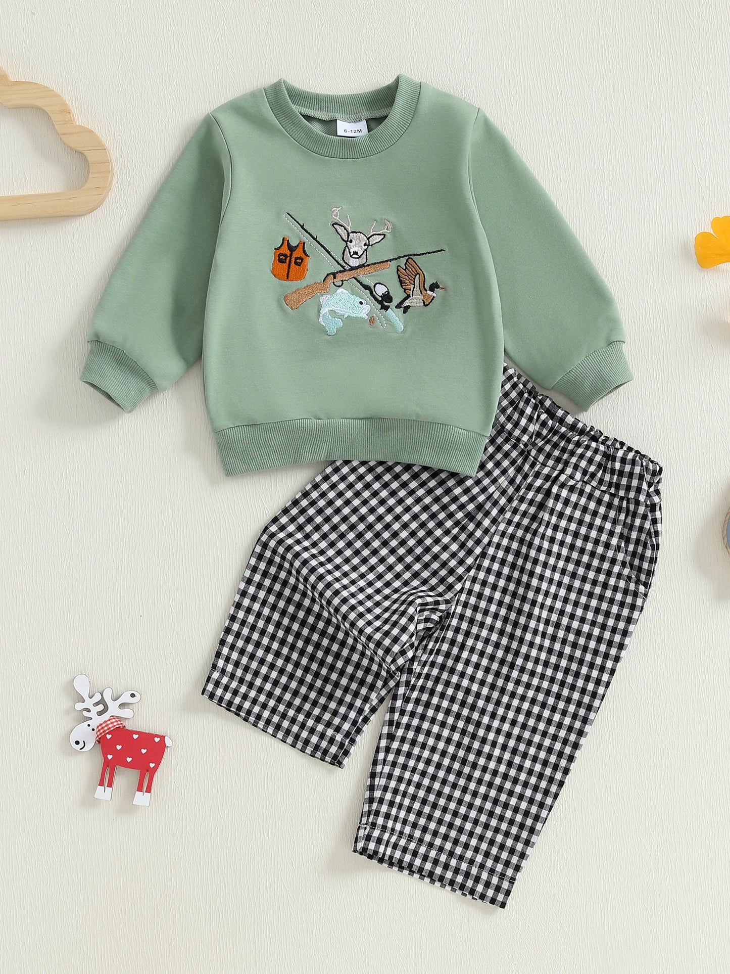 Infant Baby Boy 2-Piece Fall Clothes Set - Animal Embroidery Sweatshirt & Pants (0-3Y)