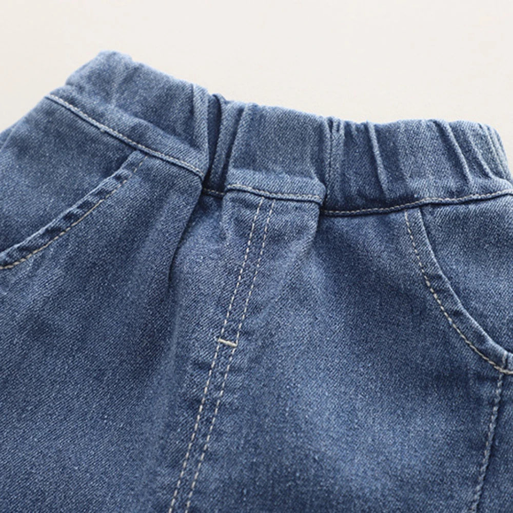 Girl's Clothing Autumn Long Sleeved Round Neck Top and Jeans 2-piece Three-dimensional Flower Spring Outfit Set