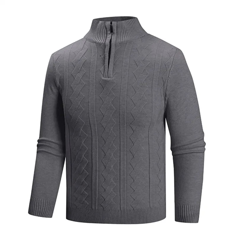 Solid Colour Half-Zip Stand Collar Knitted Sweater