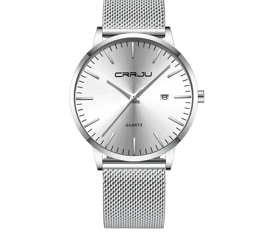 Ultra Slim Stainless Steel Watch - 40mm Mesh Strap Men's Automatic Wristwatch