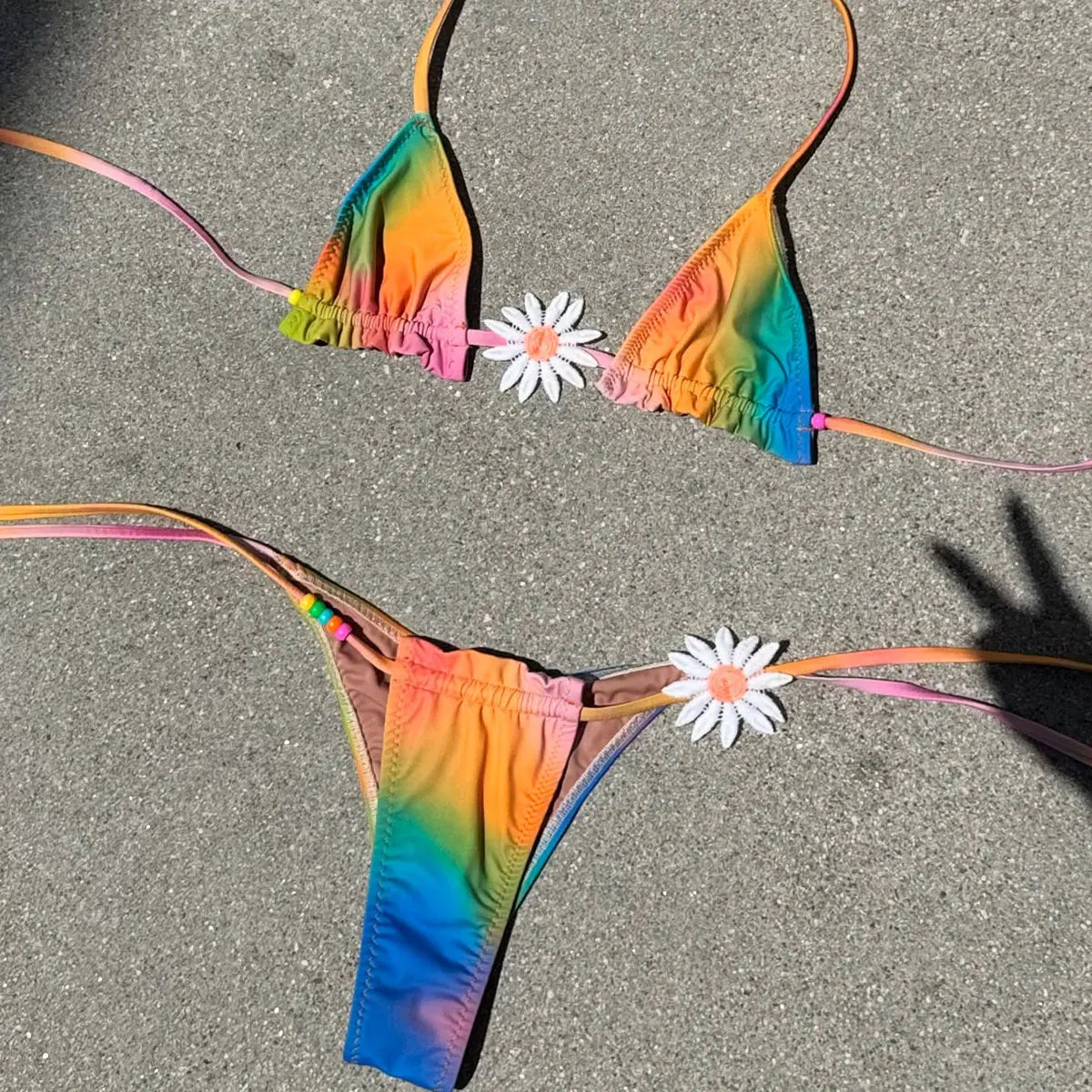 Women's Beaded Halter V-Neck Bikini Set - Elegant Beach Swimwear