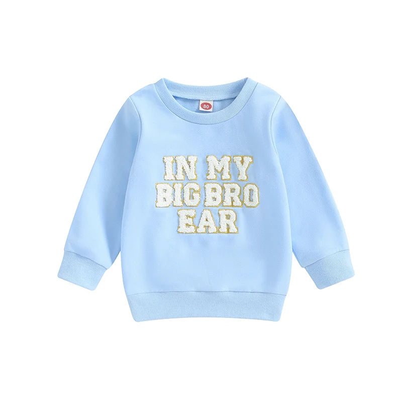 1-5Y Kids Girls Boys Sweatshirt - Long Sleeve Letter Embroidered Round Neck Casual Pullover Top