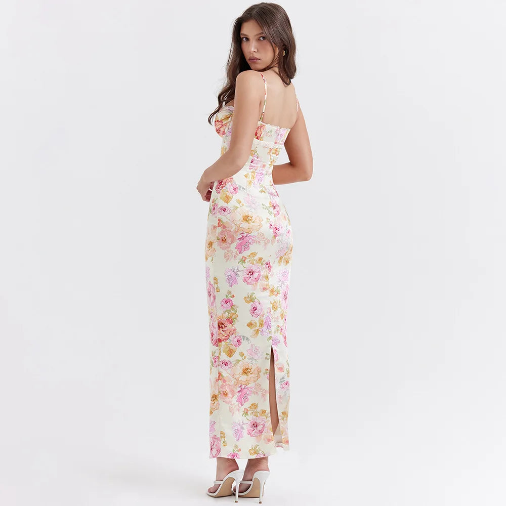 Women's Floral Print Spaghetti Strap Maxi Dress