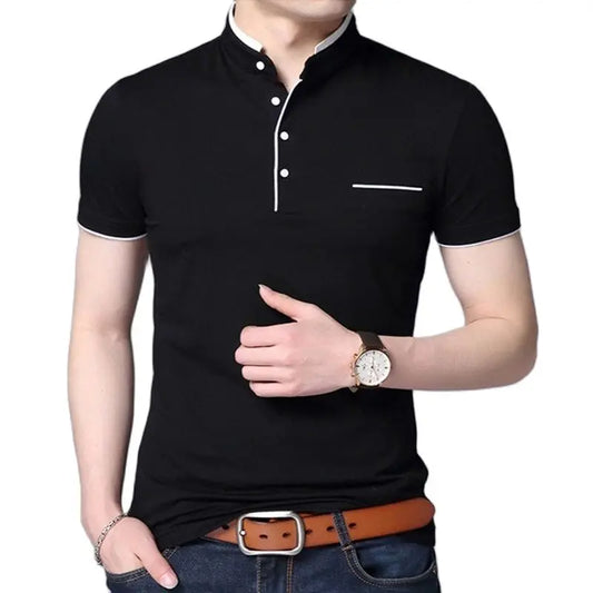 Men's Summer Short Sleeve Stand Collar Slim Fit Casual Cotton Breathable Polo Shirt