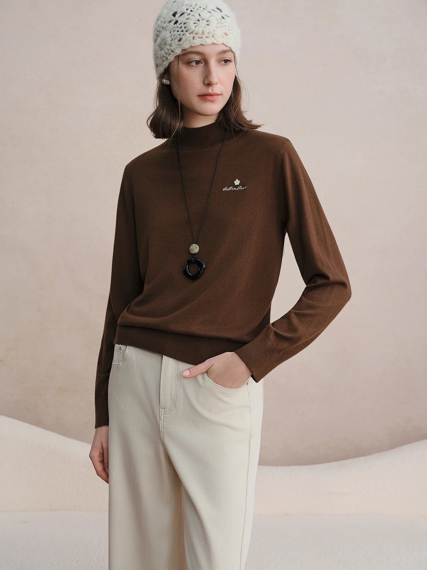 Soft Warm Cloud Shirt High-Collar Embroidered Lettering Long Sleeve Base Layer