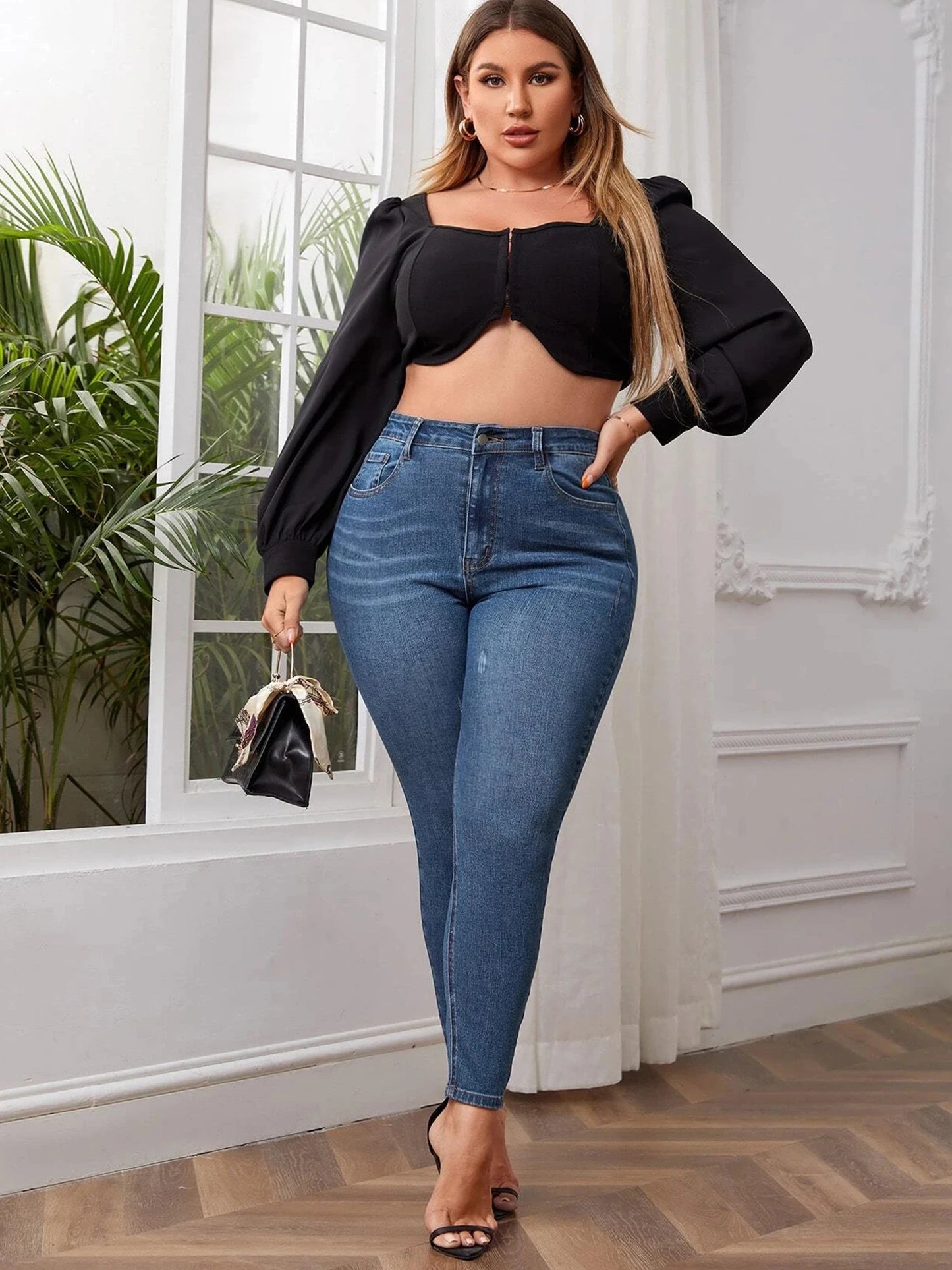 Plus size Jeans - Women full length high waist stretchy stretchy Jeans