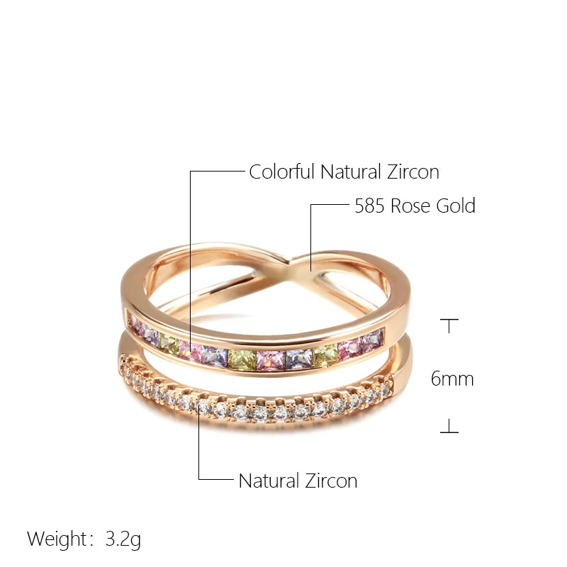 Women's Natural Zircon 585 Rose Gold Stackable Band Rings