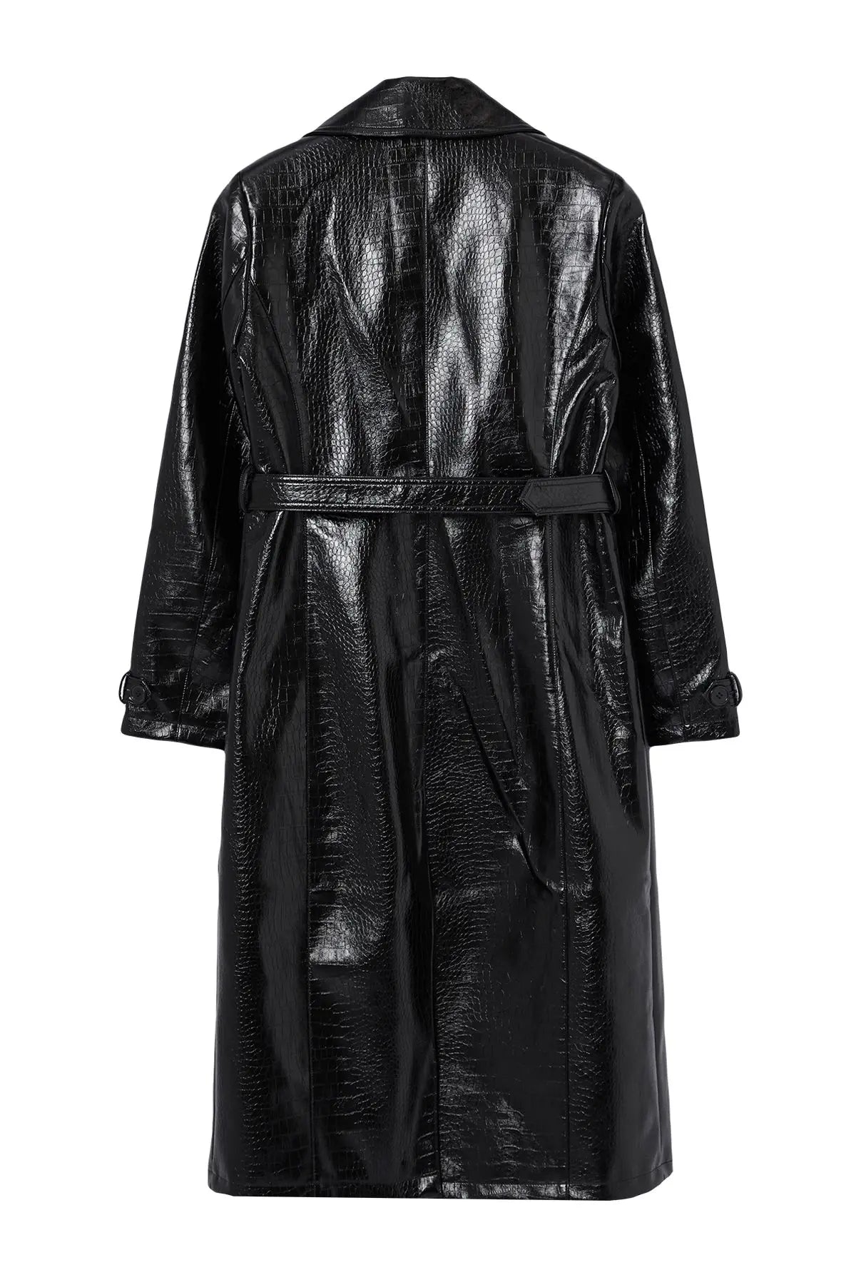 Women's Faux leather long Trench Belted,Regular fit Coat  Jacket