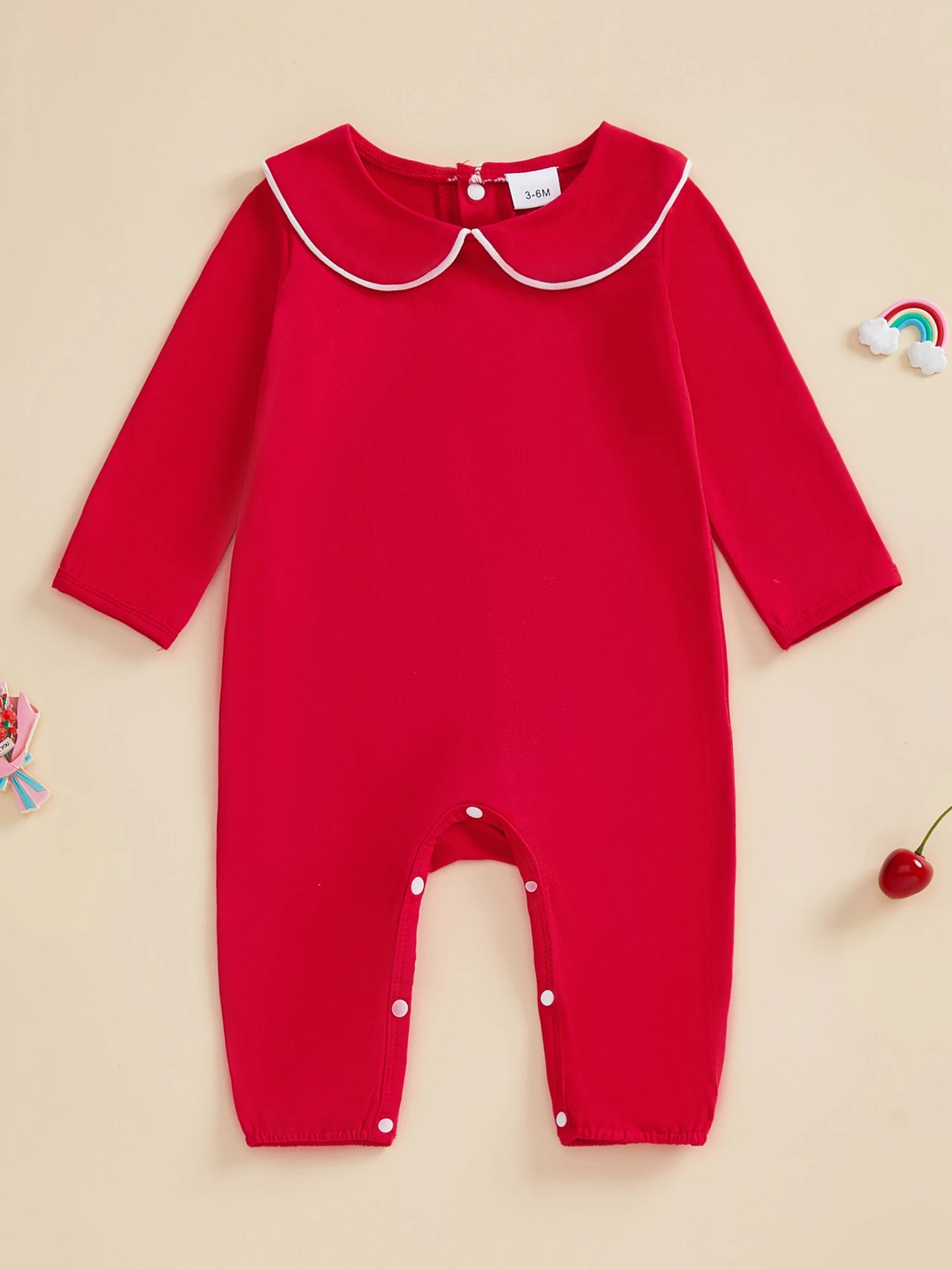 Baby Girls Boys Autumn Winter Long Sleeve Doll Collar Snap Closure Romper Jumpsuit