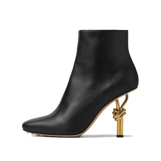 Women's Round Head Metal Electroplating High Heel Short Tube Side Zipper Boots