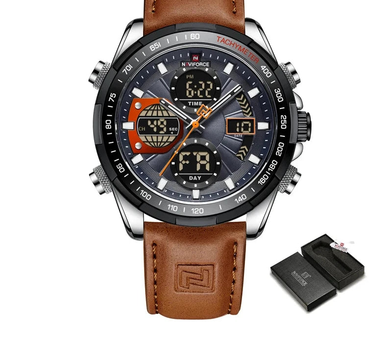 Men's Leather Military Sport Waterproof Watch - Chronograph Quartz Wristwatch