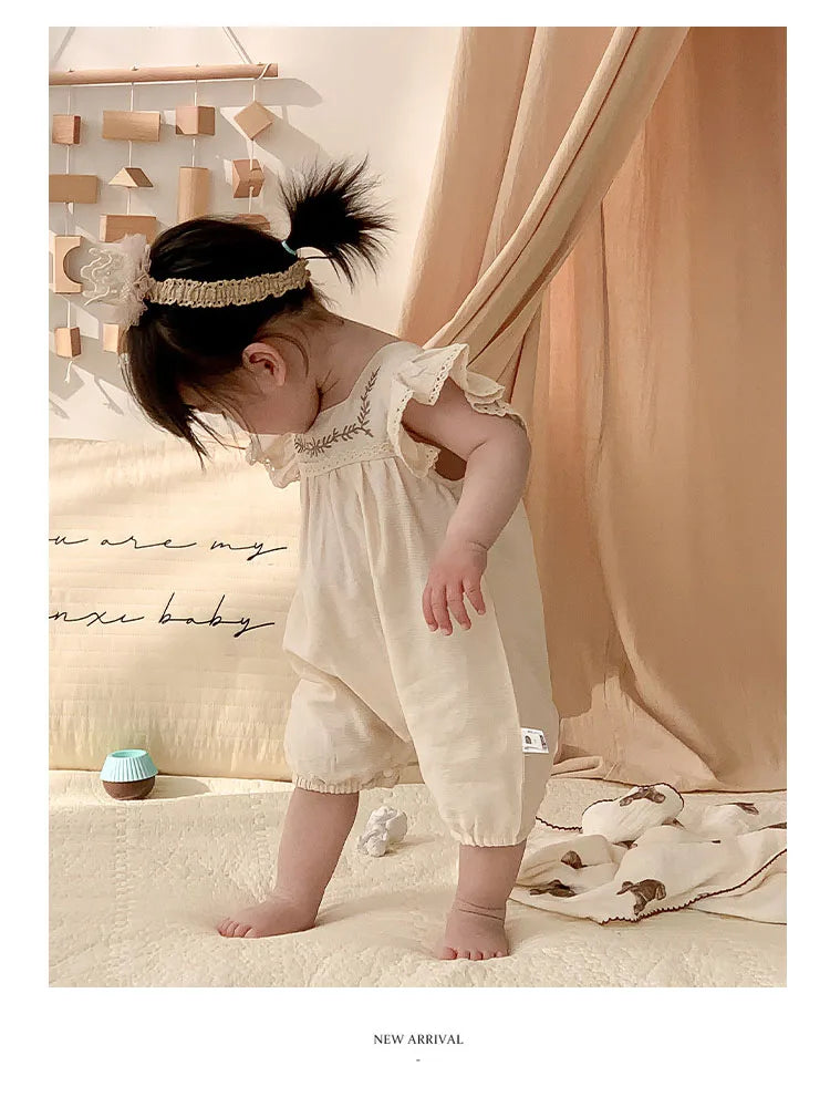 Baby Girls Embroidery Rompers Flare Sleeve Jumpsuit