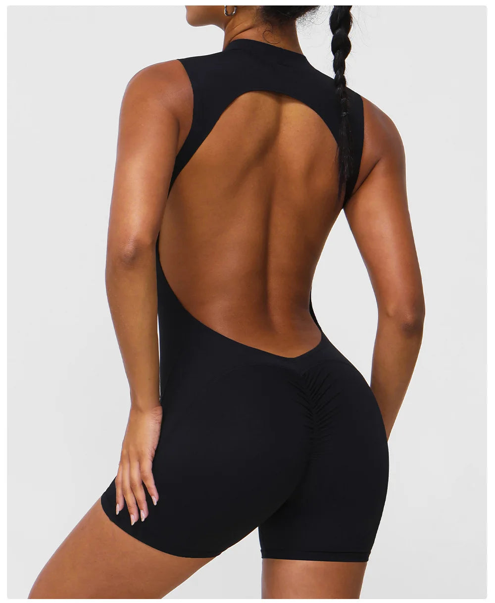 Women's Slim Fit One-Piece Sports Jumpsuit — Sleeveless Open Back Yoga Set