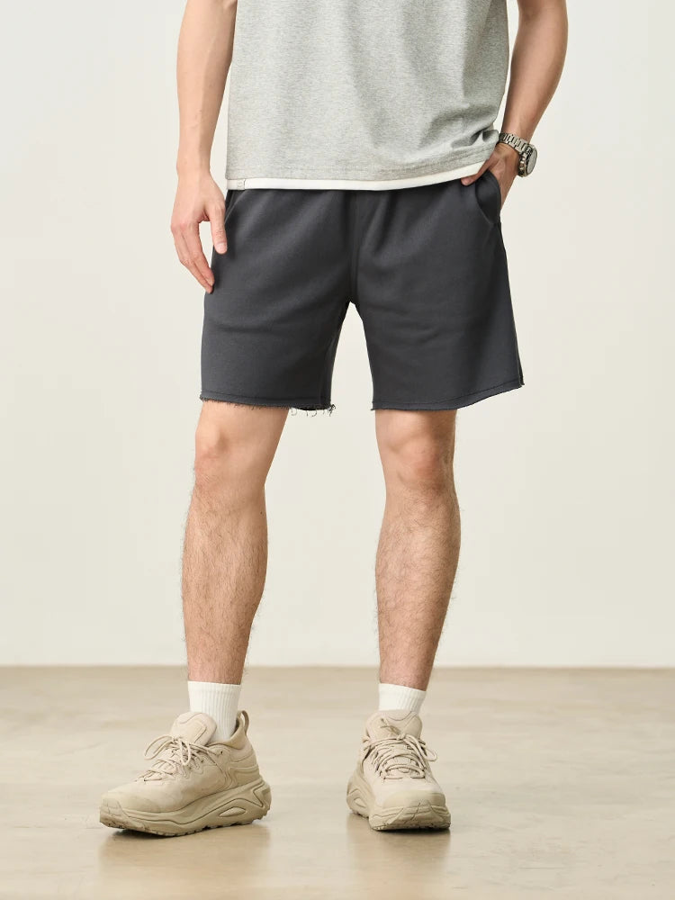 Men's Oversize Athletic Shorts - 390gsm Drawstring Raw Hem Running Shorts